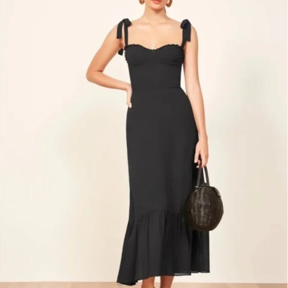 Reformation Black Midi Dress with Tie Straps - Picture 3 of 10